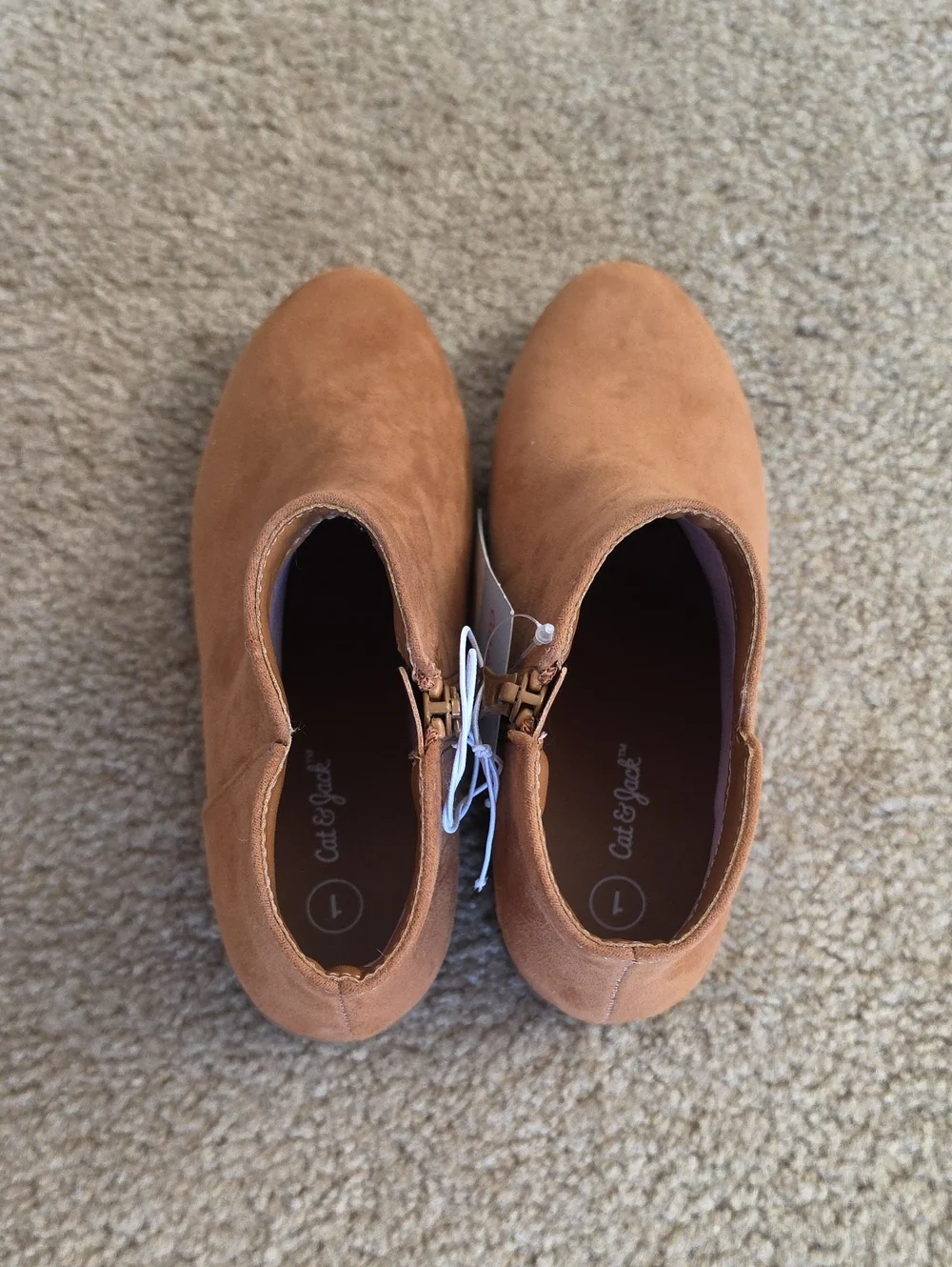 Girls Tan Ankle Opal Zipper Boots - Cat & Jack Cognac Size 1